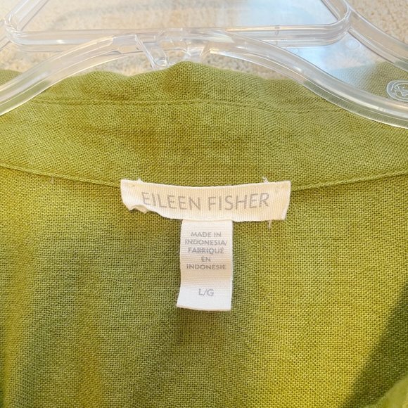 Eileen Fisher Women's L Green Cotton Linen Shirt SS Button Down Crop Length - Picture 4 of 5